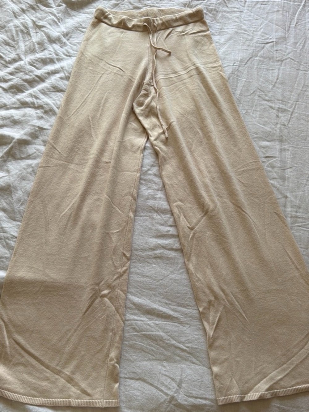 Zara Cream Wide-Leg Knit Drawstring Pants